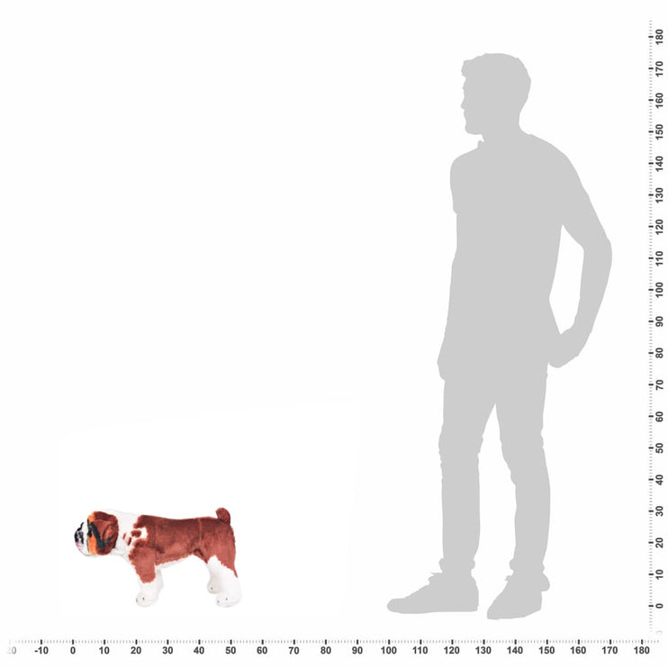 Stående leksakshund bulldog plysch vit och brun XXL