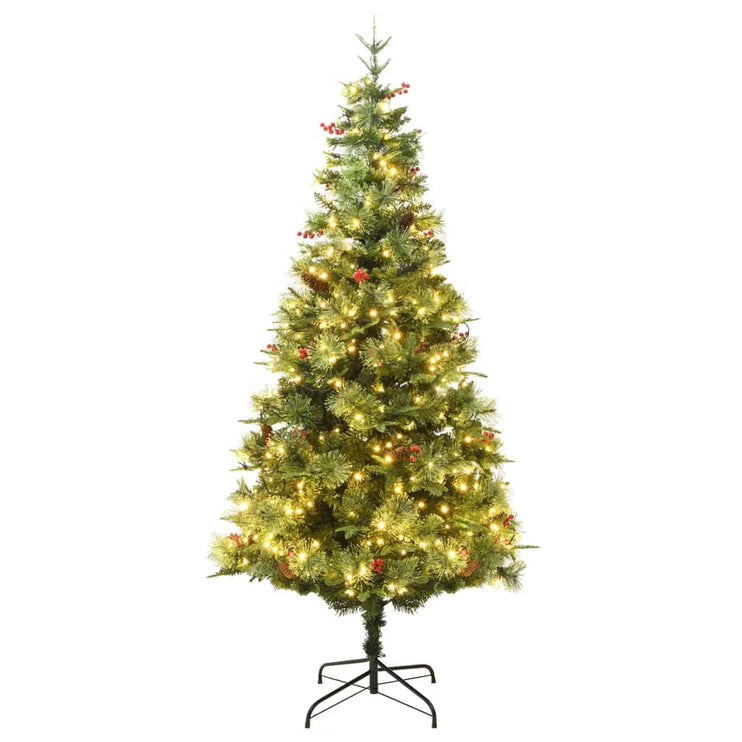 Belyst julgran med kottar grön 195 cm PVC&PE