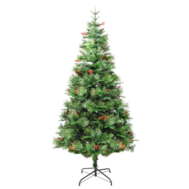 Belyst julgran med kottar grön 195 cm PVC&PE